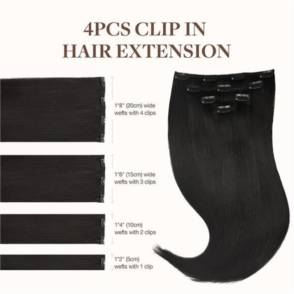 60g 4pcs Natural Silky Straight Hair Extension, Natural Black #1B 14" for Women - Picture 2 of 7